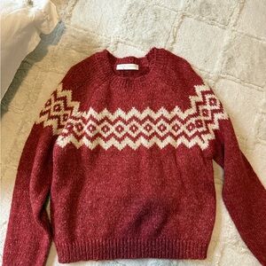 Elegant Maroon and Cream Patterned Sweater